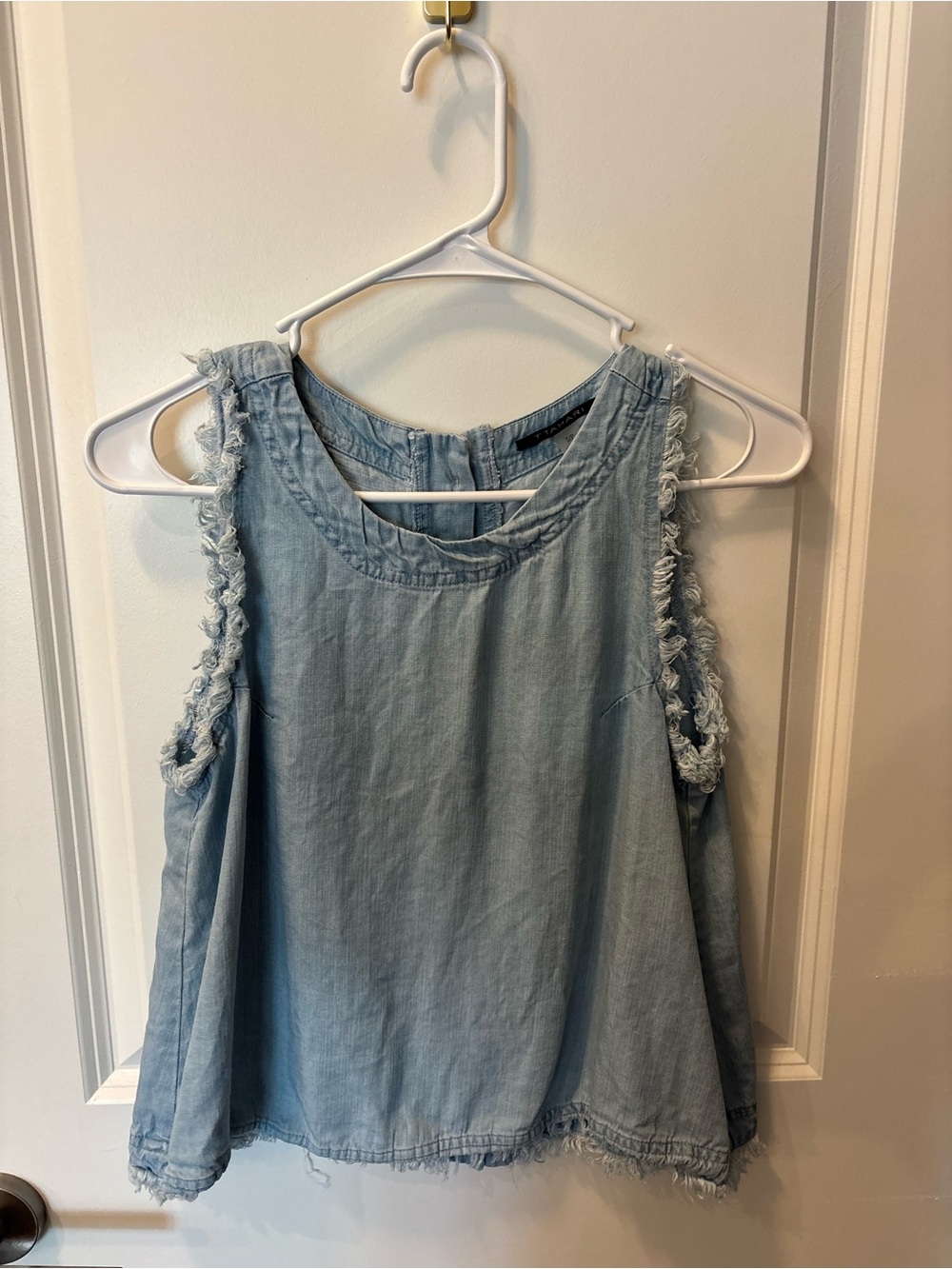 Tahari Light Blue Frayed Chambray Tank